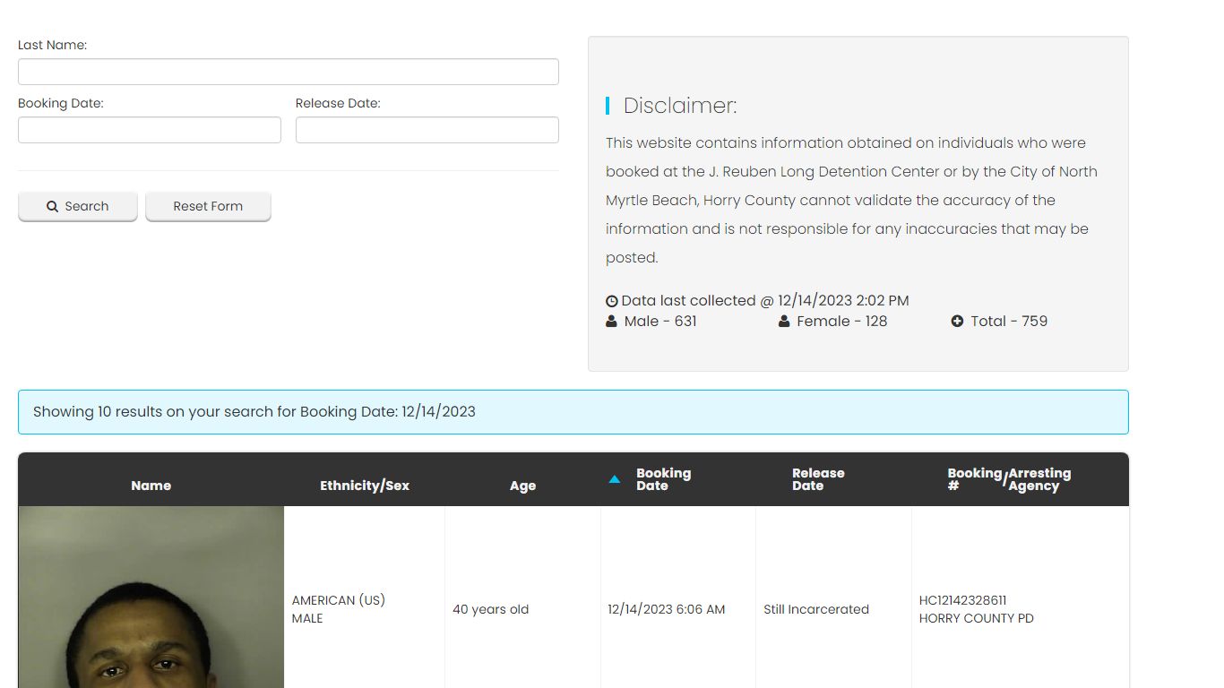 Bookings and Releases - Horry County SC.Gov