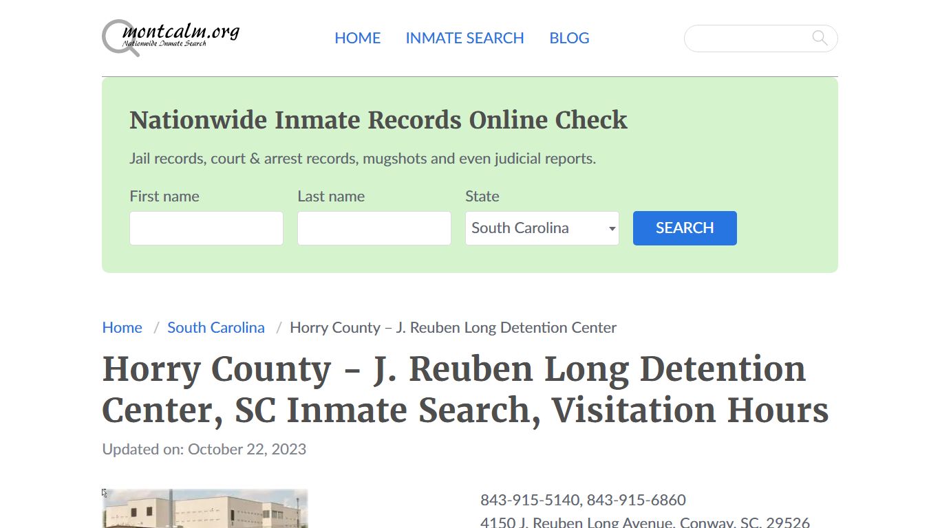 Horry County - J. Reuben Long Detention Center, SC Inmate Search ...